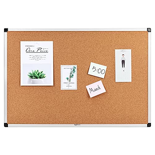 Amazon Basics Aluminum Frame Cork Notice Rectangular Board, 90cm x 60cm, Silver
