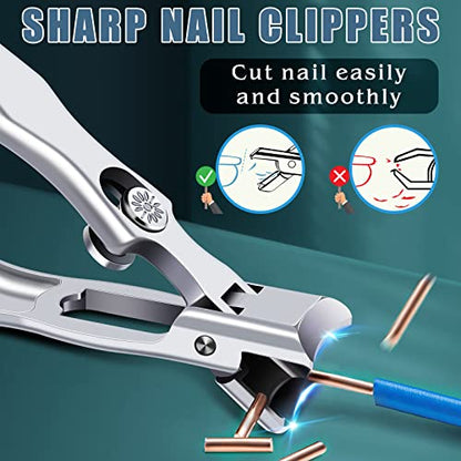 2024 New Nail Clippers for Thick Nails - DRMODE Wide Jaw Opening Nail Clippers with Catcher,Large Toenail Clippers Heavy Duty Nail Cutter with Sharp Curved Blade for Men Senior