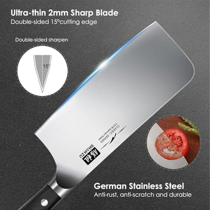 - SHAN ZU Cleaver Knife | Japanese Kitchen Knives | 7 Inch | High-Carbon | German Butcher Chef Knife -