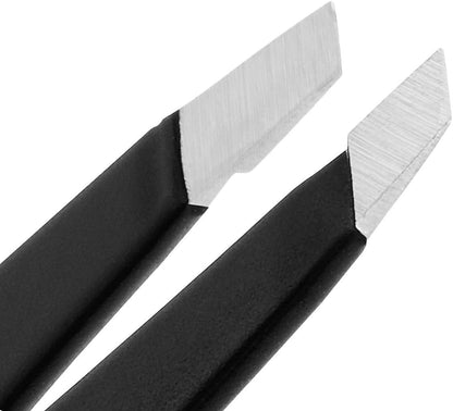 Amorux Tweezers for facial hair women & men Professional Stainless Steel black color coated precision tweezers Slanted & Pointed Tip eyebrow tweezers for Ingrown Hair tweezers