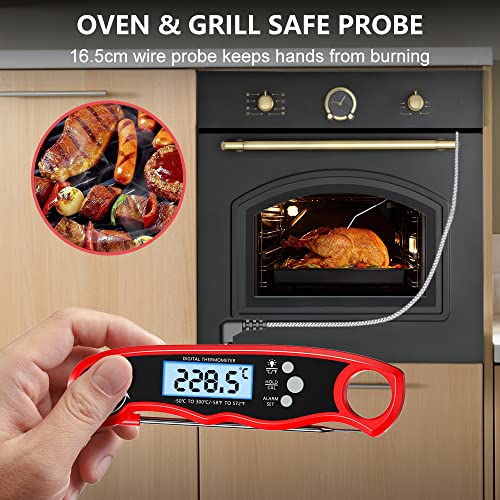 CIRYCASE Meat Thermometers, Fast & Precise Read Food Thermometer with 102cm Wire Probe, Backlight LCD Display, Calibration Function, BBQ Thermometer for Kitchen, Outdoor Cooking, Liquid & Grill