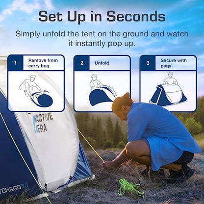 Active Era® Pop Up Tent - 2 Layer Waterproof 2 Person Pop-Up Tent – 100% Storm Tested with Advanced Ventilation and Easy-Pitch Construction - Perfect for Camping and Festivals (Blue)