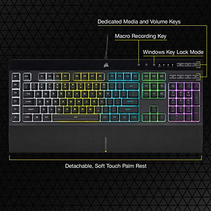 CORSAIR K55 RGB PRO Membrane Wired Gaming Keyboard – IP42 Dust and Spill-Resistant – 6 Macro Keys with Elgato Integration – iCUE Compatible – QWERTY UK – PC, Mac, Xbox – Black