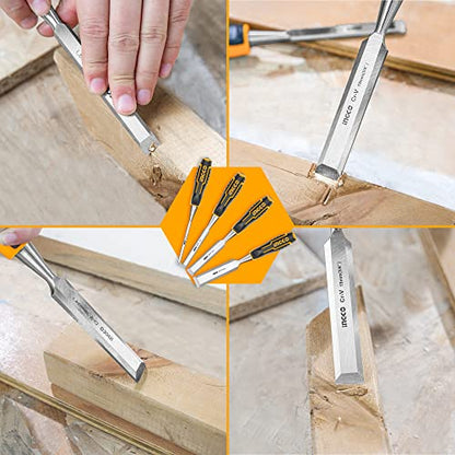 - INGCO 4Pcs Wood Chisel Set | Cr-V Woodworking Carpenter Carving | 6/12/19/25mm HKTWC0401 -