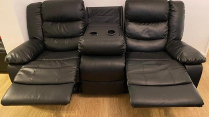 - Roma Leather Recliner Sofa with Cupholders | 3 Seater Sofa | Black (3 Seater) -