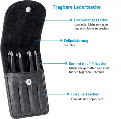 - Rikans Precision Tweezers Set | Pack of 4 Black Professional Tweezers | Blackheads Remover -