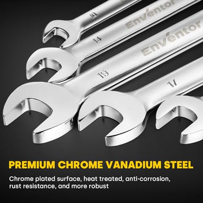 - Enventor 14PCS Flex-Head Ratchet Spanner Set | Metric, 6mm to 19mm Ratcheting Combination Wrench Set with Carry Case -