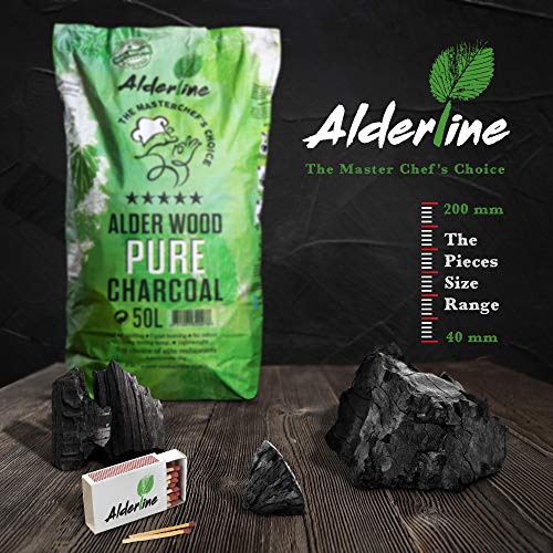 Alderline Natural Restaurant Grade Lumpwood BBQ Charcoal for Barbecues, 50L