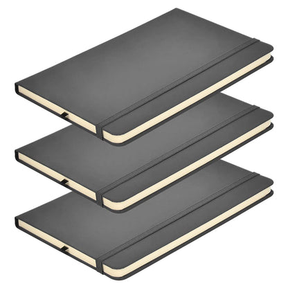 BEEK QS3I A5, 3 PCS Journal, Lined Notebook, Hardcover Notepad for Office, 160 Pages Book with Elastic Strap, Diary Pad for Business Writing, Note Recording-Balck, Acrylic, Black
