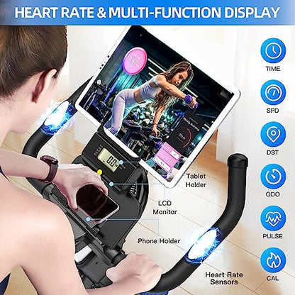 - LABGREY Exercise Bike | Indoor Cycling Bike | Stationary Cycle Bike | Heart Rate Sensor & Comfortable Seat Cushion -