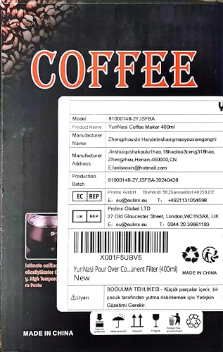 - YunNasi Pour Over Coffee Maker Glass Hand Drip Coffee Brewer Set Coffee Filter Jug with Permanent Filter (400ml)