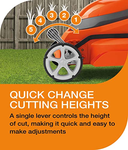 - Flymo EasiStore 340R Electric Rotary Lawn Mower | 34 cm Cutting Width | 35 Litre Grass Box | Close Edge Cutting | Rear Roller | Central Height Adjust -