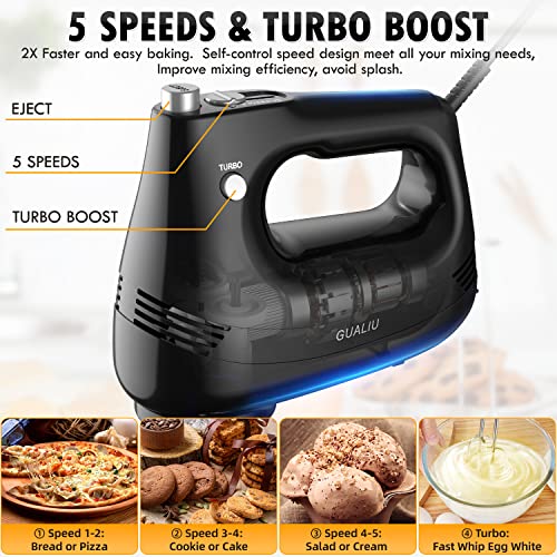 - GUALIU Hand Mixer | Electric | Kitchen Whisk | Control Speed+5 Speed -