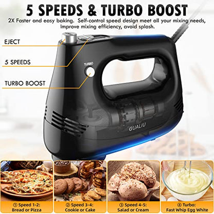 - GUALIU Hand Mixer | Electric | Kitchen Whisk | Control Speed+5 Speed -