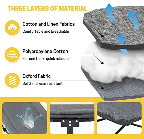ATORPOK SHOP Camp Beds for Adults with Cushion and Pillow, Portable Travel Camping Cot for Sleeping, Lightweight Tent cot with Carry Bag Supports 450 lbs (Gray)