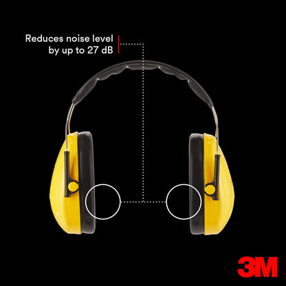 3M Peltor Optime I, H510AC1, Ear Muffs Headband, Lightweight Ear defenders, Hearing Protection reduces noise level by up to 27dB, Pack of 1,Yellow