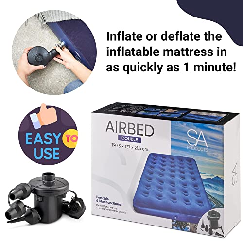 - SA Products Blow Up Bed | Double Airbed with Electric Air Pump | Waterproof Inflatable Mattress | Quick Inflatable Bed Air Mattress for Hiking, Travel, and Outdoors | (AC Pump) -