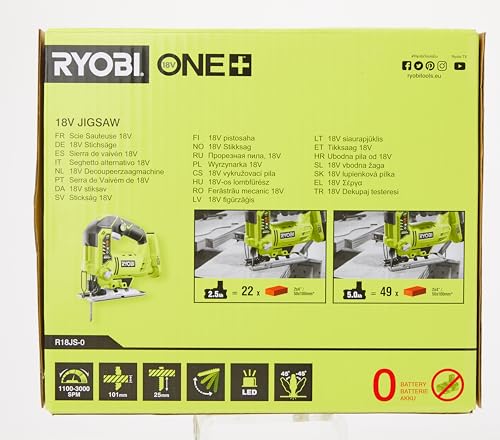 - Ryobi R18JS-0 ONE+ | Jigsaw with LED | 18 V (Body Only) -