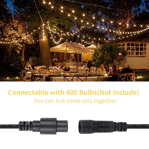 - Yuusei Festoon Lights Outdoor 150Ft, LED Outdoor Mains Powered Waterproof Garden Lights with 75+2 Shatterproof Plastic G40 Bulbs