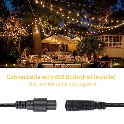 - Yuusei Festoon Lights Outdoor 150Ft, LED Outdoor Mains Powered Waterproof Garden Lights with 75+2 Shatterproof Plastic G40 Bulbs