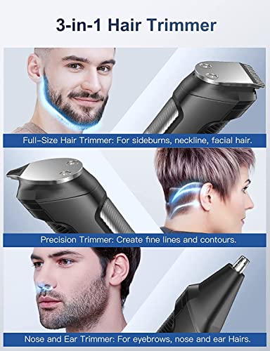 Beard Trimmer Hair Clippers Men, Nose & Ear Trimmer, 9-in-1 Body Groomer Men Kit, Cordless Rechargeable Hair Clippers with 7 Limit Combs, Stainless Steel Blades,Extra Long Life Beard&Hair Grooming Kit