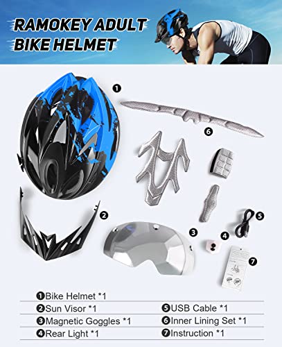 - RaMokey Bike Helmet | Lightweight Cycle Helmet |LED Light Magnetic Goggle Sun Visor -