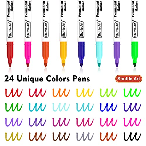 - Shuttle Art Permanent Markers | 24 Colors | Fine Point Assorted Colors | Permanent Marker Set -