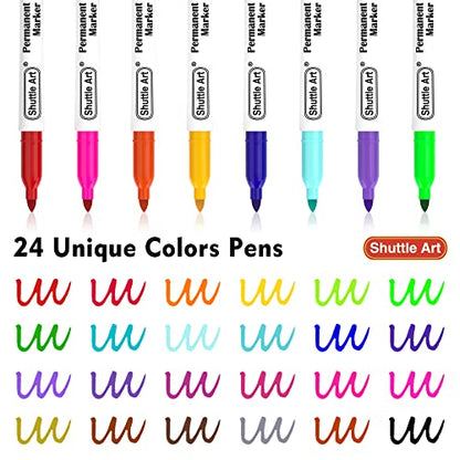 - Shuttle Art Permanent Markers | 24 Colors | Fine Point Assorted Colors | Permanent Marker Set -