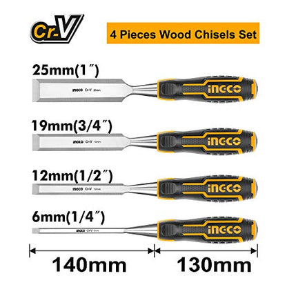 - INGCO 4Pcs Wood Chisel Set | Cr-V Woodworking Carpenter Carving | 6/12/19/25mm HKTWC0401 -