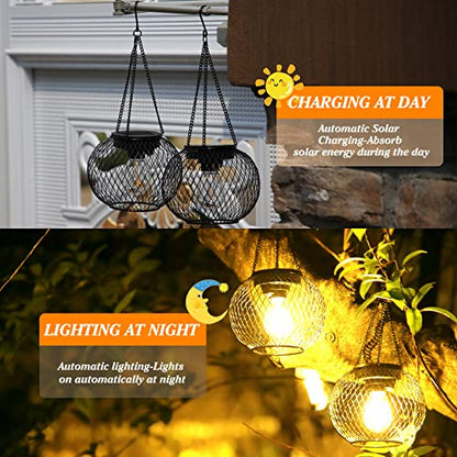 - KagoLing Solar Lanterns | 2 Pack Solar Lantern | Outdoor Garden | IP65 Waterproof | Hanging Solar Lights -