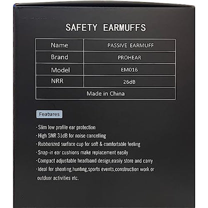 - PROHEAR 016 Ear Defenders for Shooting | Noise Reduction Slim Passive Hearing Protector -