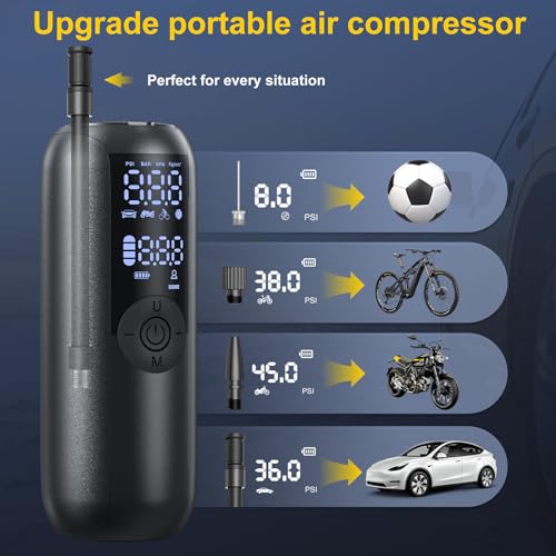 Bievin LP1 Electric Bike Pump Bicycle Pump Mini Tyre Inflator For Bikes, Motorcycle and Car, 150PSI Auto Shut-Off with Presta, Schrader Valve and Dunlop Valve