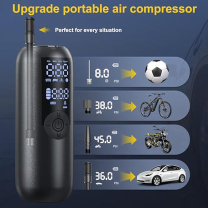 Bievin LP1 Electric Bike Pump Bicycle Pump Mini Tyre Inflator For Bikes, Motorcycle and Car, 150PSI Auto Shut-Off with Presta, Schrader Valve and Dunlop Valve