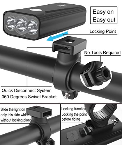 BIKIL Bike Lights Set Front and Back, USB C Rechargeable 6400 mAh Super Bright 2400 Lumen Bicycle light,Easy to Install Bike Headlight and Taillight Combinations,Road and Mountain Cycling Light
