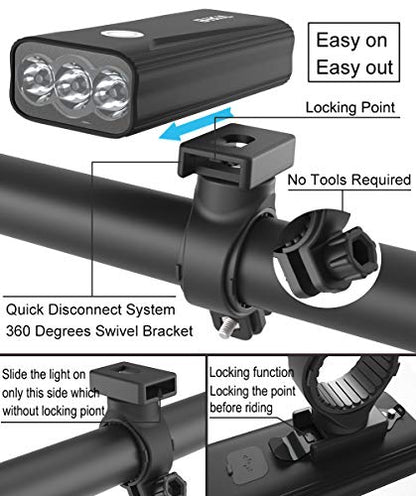 BIKIL Bike Lights Set Front and Back, USB C Rechargeable 6400 mAh Super Bright 2400 Lumen Bicycle light,Easy to Install Bike Headlight and Taillight Combinations,Road and Mountain Cycling Light