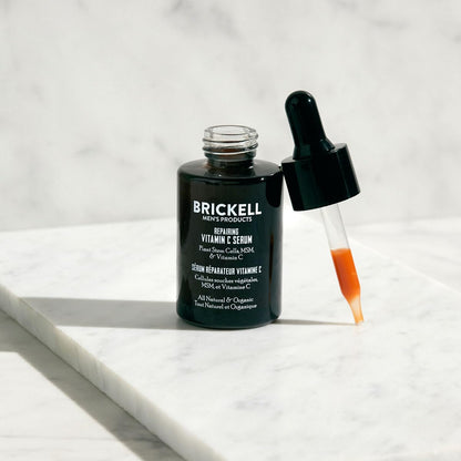 Brickell Men's Anti Aging Vitamin C Serum For Face, Repairing Night Face Serum for Men, Natural and Organic Hyaluronic Acid Serum For Face to Diminish Wrinkles and Reduce Redness, 30ml, Unscented