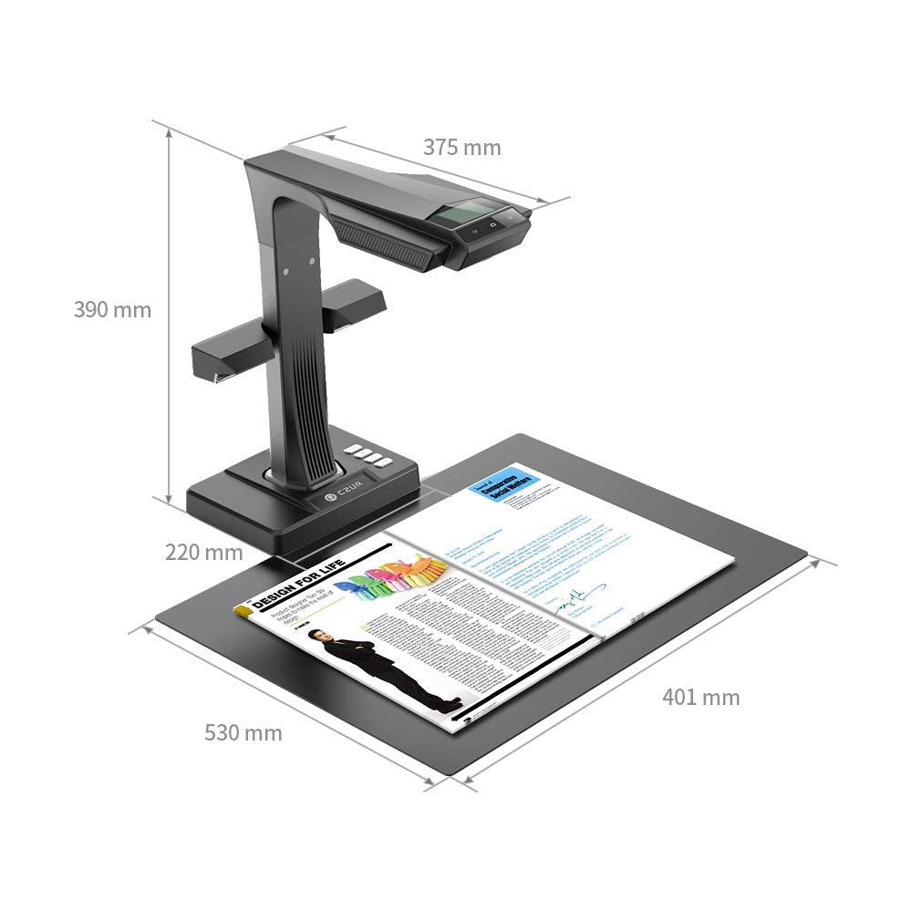 CZUR Document Scanner, ET18 Pro Book Scanner Portable Smart A3 Document Scanner Document Camera with OCR WIFI Function Auto Flatten Curve Tech, 18MP HD Camera, 180+ Languages OCR for Windows & Mac