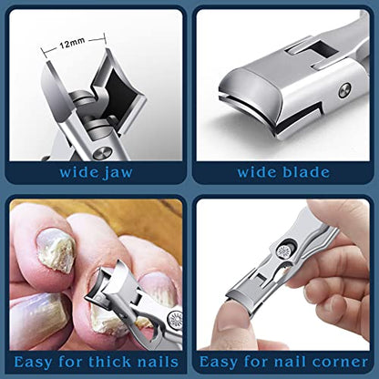 2024 New Nail Clippers for Thick Nails - DRMODE Wide Jaw Opening Nail Clippers with Catcher,Large Toenail Clippers Heavy Duty Nail Cutter with Sharp Curved Blade for Men Senior