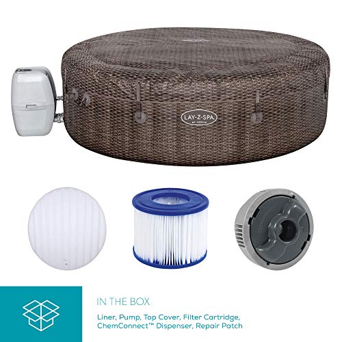 - Lay-Z-Spa St Moritz Hot Tub | 180 AirJet Massage System | Rattan Design | Inflatable Spa with Freeze Shield | 5-7 Person -
