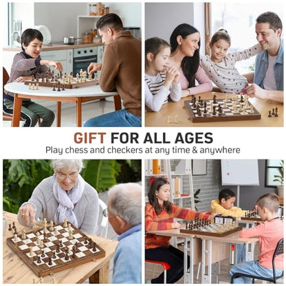 - Paome Chess set and Checkers 2 IN 1 | 16" Wooden Chess Board Game -