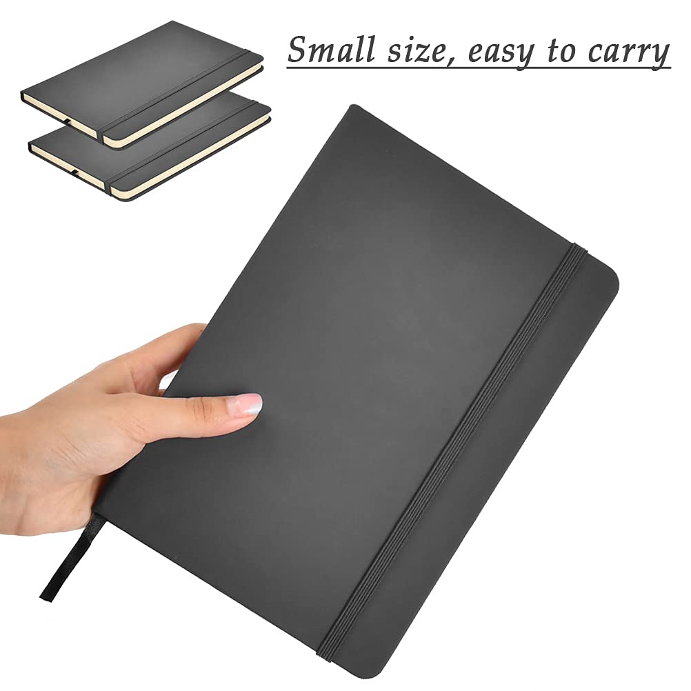 BEEK QS3I A5, 3 PCS Journal, Lined Notebook, Hardcover Notepad for Office, 160 Pages Book with Elastic Strap, Diary Pad for Business Writing, Note Recording-Balck, Acrylic, Black