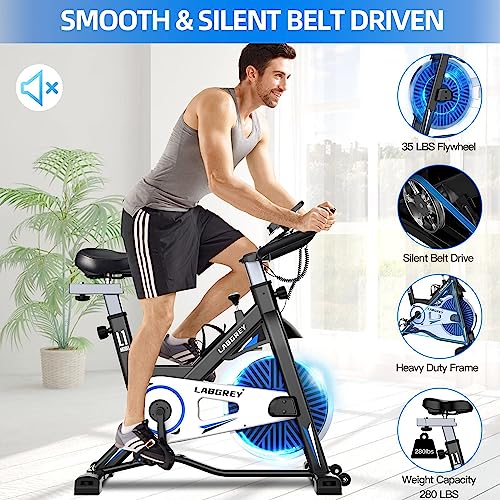 - LABGREY Exercise Bike | Indoor Cycling Bike | Stationary Cycle Bike | Heart Rate Sensor & Comfortable Seat Cushion -