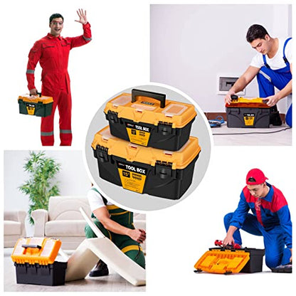 AIRAJ PRO Toolbox Storage,12"and15"Plastic Tool Box with Mini Organizer,Tool boxes with removable tray and anti-deformation plastic latch,Storage for Tools,Toys,Stationery and Decorations