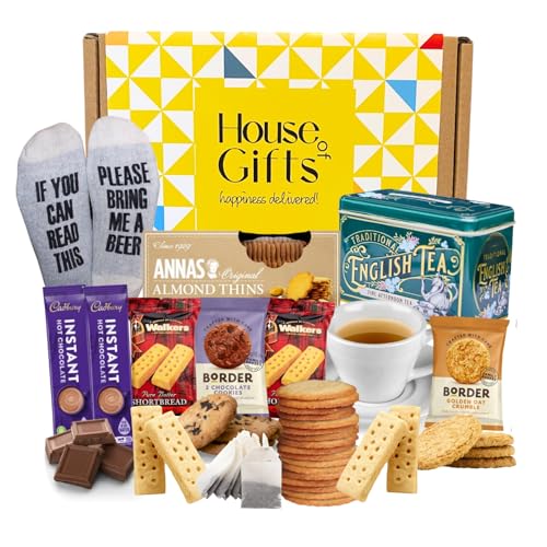 Birthday Gifts Hamper for Men | Fathers Day Hamper Including Novalty Socks, Almond Thins, Border Biscuits, Afternoon Tea, Walkers Shortbread and more!