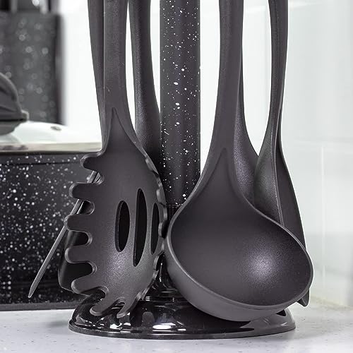 Blackmoor 66779 6-Piece Kitchen Utensils Set / Non-Scratch & Heat Resistant / BPA Free Plastic / Modern & Vibrant Stylish Black Marble Colour / Space Saving Kitchen Storage