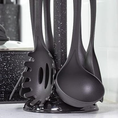 Blackmoor 66779 6-Piece Kitchen Utensils Set / Non-Scratch & Heat Resistant / BPA Free Plastic / Modern & Vibrant Stylish Black Marble Colour / Space Saving Kitchen Storage
