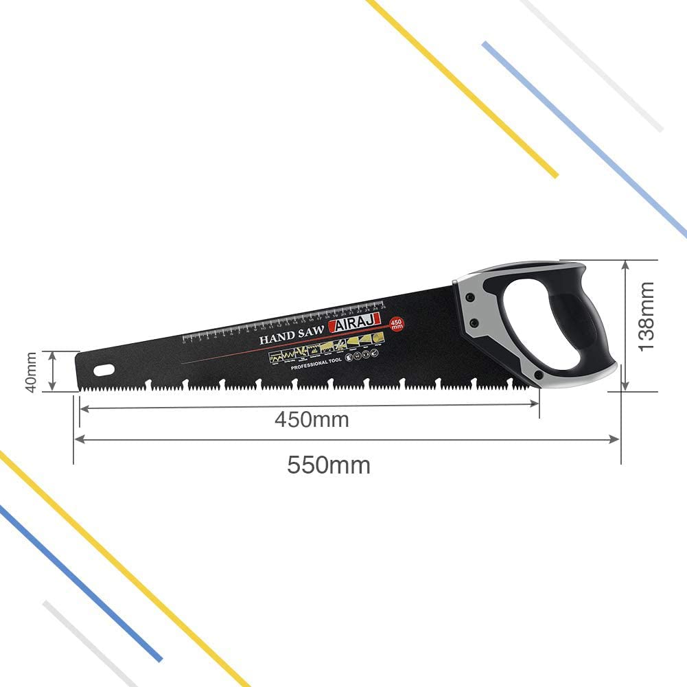 AIRAJ 450mm Pro Hand Saw, Pruning Saw with Chip-Removing Design, Perfect for Sawing, Pruning, Trimming Gardening and Cutting Wood Fast Cutting Saw