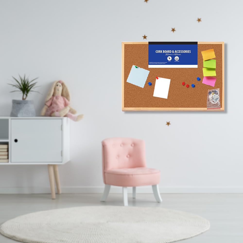 45x30cm Cork Board | Pin Notice |Office Memo School with Push Pins Board | Wooden Natural Frame Board
