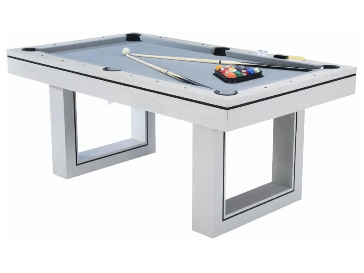 6ft / 7ft Pool Table With Dining Table Top & Table Tennis Table Family Leisure Snooker Billiards Games Table With All Accessories, Great for Kids and Adults (Driftwood with Grey Cloth, 7ft)