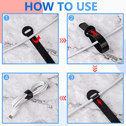 ARMIZ 60 x Reusable Cable Ties Black, Adjustable Releasable Hook and Loop Cable Straps for PC Cable Management, Organizing Cords, TV, Desk